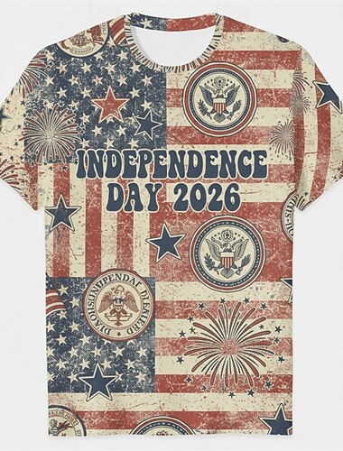  Patriotisk T-shirt Grafisk utslagsplats USA Stjärnor och ränder Retro / vintage Ledigt Patriotisk T-shirt Ärm 1776-2026 för Unisex Vuxna 3D-utskrift för Självständighetsdag 4 juli Fest