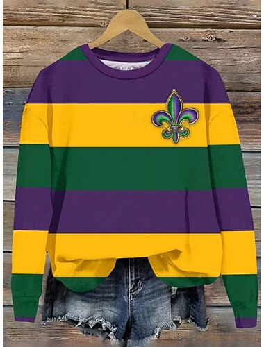  Dames Trui-sweatshirt Afdrukken Grafisch Klassiek Casual Lange mouw Strakke ronde hals Normale tops Feestavondkleding Feestoutfits Wit Paars Lente Herfst