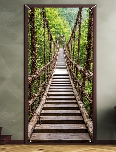 Habillage de porte de pont suspendu, illusion d'optique 3D, impression plate 2D pour ajouter une touche d'aventure à n'importe quelle pièce