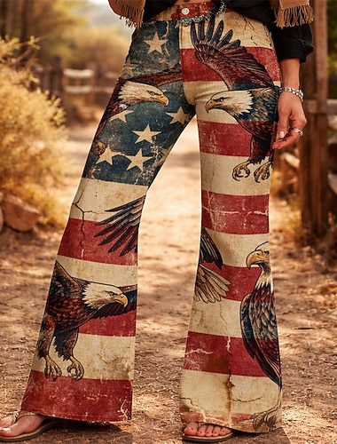  250. rocznica USA Retro / vintage 1970 Spodnie Spodnie z dzwonkiem Hipisowskie Dyskoteka Wysoka talia Strój na bal maskowy Damskie Bal maskowy 4 lipca Impreza Dzień Niepodległości Dla dorosłych