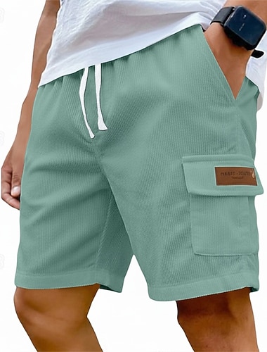  Herren Cargo-Shorts Shorts Freizeitshorts Cordshorts Tasche Elastischer Bund Einheitliche Farbe Komfort Atmungsaktiv Knielang Lässig Outdoor Strand Urlaub Mode Schwarz Gelb Unelastisch