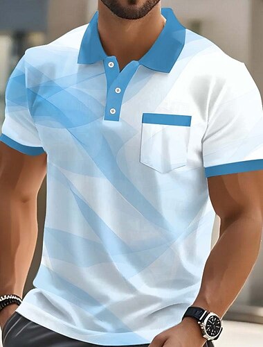  Voor heren Meetkundig Poloshirts Korte mouw Poloshirt Overhemden met kraag Zakelijk informeel Buiten Sportkleding Alledaagse kleding 3D-afdrukken Knop Lente zomer blauw Rood Paars