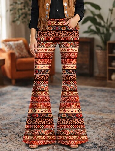  عتيق / معتق بوهو السبعينات بنطلون سروال الجرس ستايل هبي ديسكو عالي الخصر عرقي مخدر ملابس تنكرية نسائي حفلة تنكرية احتفال موسيقي مناسب للحفلات فخر موكب للبالغين بنطلونات