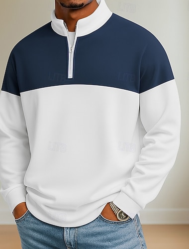  Per uomo Blocco di colori Polo Manica Lunga Colletto Mao Athleisure Vacanza Athleisure Casual Quotidiano Stampa 3D Primavera Autunno Blu Nero Giallo