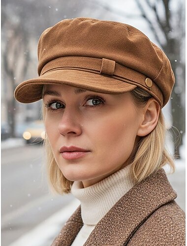  Dámská čepice pro novináře z imitace semiše a polyesteru, vícebarevná vintage pekařská čepice, měkký strukturovaný design na podzim, zimu a jaro, ideální pro běžné nošení, cestování a pouliční styl