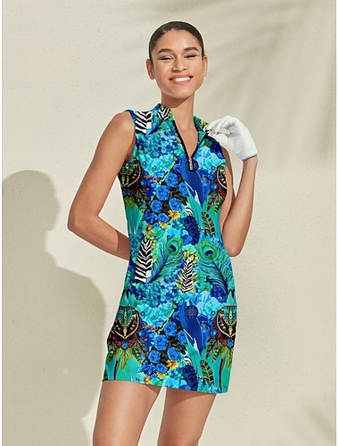  Femmes Robe de golf Bleu Sans manches Vêtements de golf pour femmes, tenues, vêtements