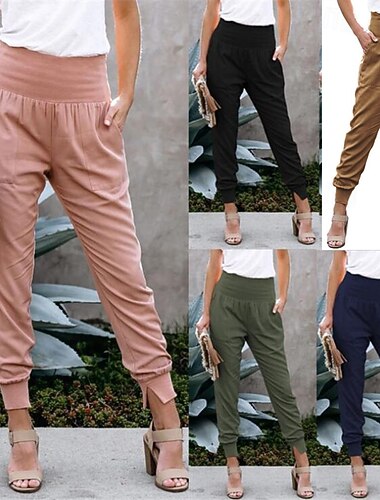  Dame Jogger Bukser Uformelle bukser Ferie Mote Gatemote Ankel-lengde Høy Midje عادي Lomme Elastisk midje Myk Bekvem Pustende Elastisk utendørs Gate Ferie Rosa Grønn Kakifarget Vår Høst Løstsittende