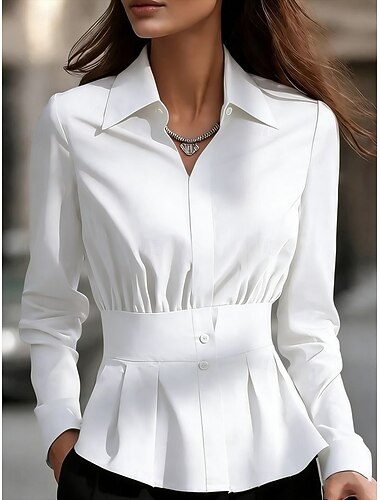  Damen Popover-Hemd Freizeithemd Bluse Knöpfe Einfarbig Elegant Stilvoll Formell Langarm Umlegekragen Normale Oberteile Täglich Arbeit Ferien Schwarz Weiß Marineblau Braun Frühling Herbst