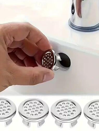  4 kpl pesualtaan ylivuotoaukon kansi, ruostumattomasta teräksestä valmistettu pesualtaan ylivuotoaukon kansi koristeellisella nupilla, vuotamaton, helppo asentaa, modernit kylpyhuone- ja