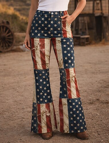  250. rocznica USA Retro / vintage 1970 Spodnie Spodnie z dzwonkiem Hipisowskie Dyskoteka Wysoka talia Strój na bal maskowy Damskie Bal maskowy 4 lipca Impreza Dzień Niepodległości Dla dorosłych