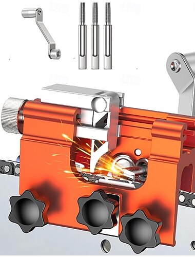  Slipejig for motorsagkjede, bærbart verktøysett for sliping av motorsagblad med håndsveiv, passer til alle typer motorsager og elektriske sager, med 3 slipehoder