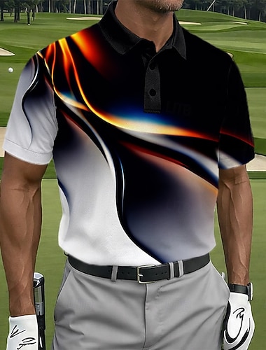  Herre Geometrisk Golf Sports poloskjorter Kortermet Poloskjorter Skjorter med krage Fritid treningsklær Knapper Sommer Vår Rød Lilla