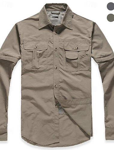  Miesten cargo-paita Kauluspaita vaellukseen Vaellustop Pitkähihainen Sänkyjen avaus Topit Ulko- Vedenkestävä Tuulenkestävä Kevyt Kevät Syksy Polyesteri Tumman harmaa Armeijan vihreä Khaki Telttailu
