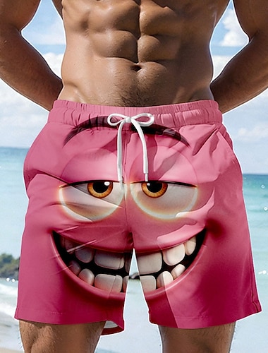  Herre 3D Print 3D-tegneseriefigur Smilefjes Badeshorts Surfeshorts Medium Midje Hawaiisk Morsom Strandferie Sidelommer Mesh fôr Elastisk snøring i midjen Designer Klær