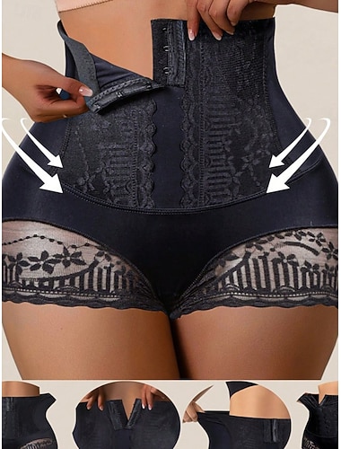  Damen Formende Unterwäsche Aktiv Süß Einfarbig Spitze Shorts Urlaub Straße Date Ärmellos Schwarz Beige Sommer Frühling Schmale Passform