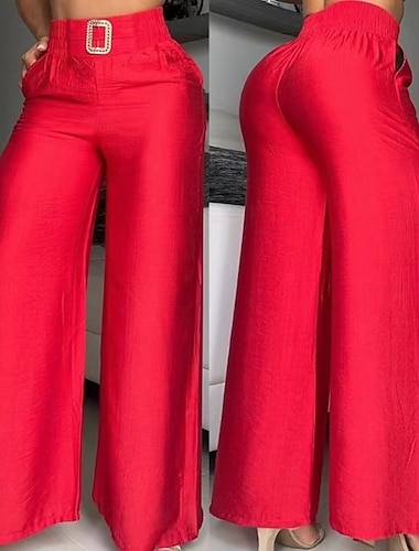  Dame Bukser Posete bukser Uformelle bukser Ferie Mote Gatemote Full lengde Høy Midje عادي Lomme Elastisk midje Komfort Myk Pustende Mikroelastisk utendørs Fest Gate Rød Sommer Vår Høst Normal