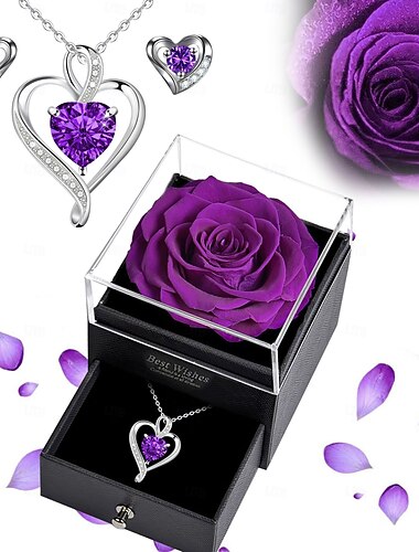  Geschenkidee mit konservierten Blumen für Mama von Sohn oder Tochter, inklusive Halskette mit 4 Rosen und Herz. Ideales Geschenk zum Geburtstag, Muttertag, Valentinstag, Weihnachten, für Oma, für