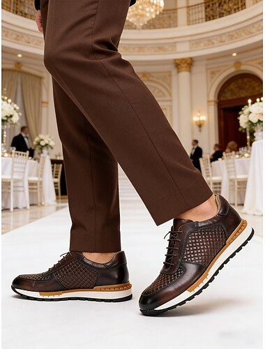  Bruine herensneakers van krokodillenleer, elegante trouwschoenen, stijlvolle schoenen voor de bruidegom en bruiloftsgasten