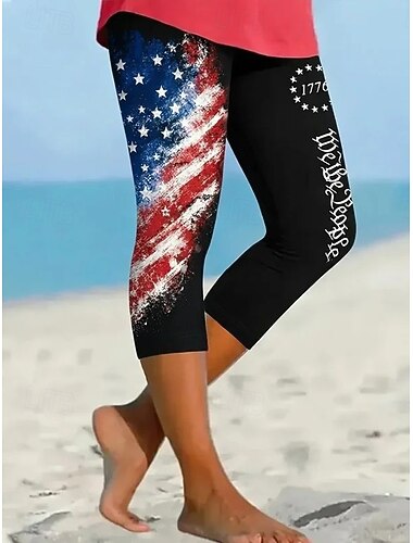 Onafhankelijkheidsdag Amerikaanse verjaardag Patriottische dames Capri Broeken Leggings Vakantie Hawaïaans Stijlvol Capris Middelmatige Taille Broek Grafisch Nationale Vlag Comfort Hoge Elasticiteit
