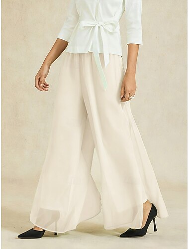  Dames Breed Been Elegant Volledige lengte Medium Taille Effen Kleur Elastische taille Comfortabel Rekbaar Dagelijks Werk Dagelijks gebruik Abrikoos Zomer Lente Herfst