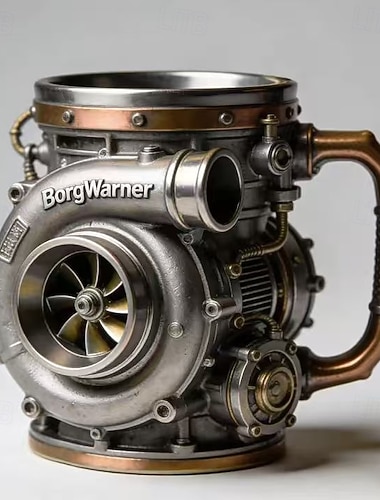  Tazza da caffè con motore, tazza da caffè con motore turbo steampunk, tazza in acciaio inossidabile con isolamento e manico con design retrò con turbocompressore, tazza meccanica da 10 once, regali