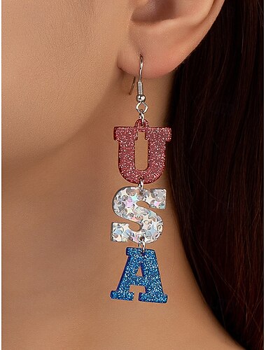  Verenigde Staten 250ste Verjaardag Vrouwen Dangle Oorbellen Hoepel Oorbellen Acryl Actief Vintage Dagelijkse Ster Pentagram