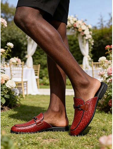  Mocassins rouges pour homme, tige façon crocodile, modèle mule sans talon, style élégant et décontracté parfait pour les mariages sur la plage, les cérémonies dans le jardin et les événements estivaux