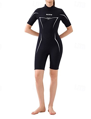  Femmes Combinaison néoprène 3 mm Combinaison thermique intégrale Couleur Unie Thermique épaissi Protection UV Manche Courte Maillot de Bain Maillot de bain Surf Plongée Plongée en apnée Été