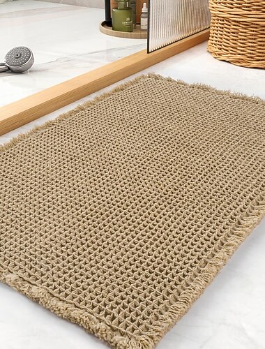  einfarbige Waffelpiqué-Badematte, saugfähig und rutschfest, für Dusche und WC geeignet