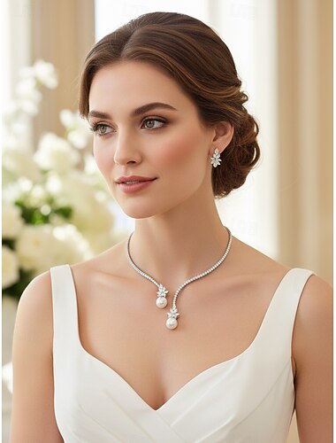  Elegant perledråpehalskjede for kvinner, krystallhalskjede med strass og blomsterdetaljer, klassiske luksussmykker for bruder, bryllupsgjester, formelle arrangementer, kveldsfester og bryllupsklær