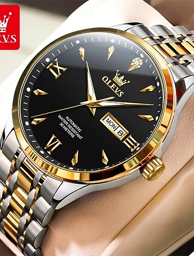  Relógio feminino de negócios da nova marca Olevs com visor luminoso, calendário e indicador de semana, totalmente automático e mecânico, casual e moderno, versátil, resistente à água, adequado tanto