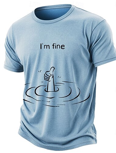  sprana, sprana, bawełniana koszulka z domieszką bawełny, jestem w porządku, tonąca ręka, kciuk w górę, zabawny, sarkastyczny, niebieski t-shirt, odzież, rozmiar s, m, l, xl, xxl, xxxl