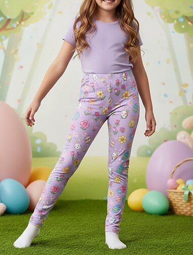  Pasqua Ragazze 3D Grafico Coniglio Pantaloni Leggings Primavera Autunno Carino Streetwear Essenziale Bambini 4-12 Anni Casuale Quotidiano All'aperto Vestibilità regolare