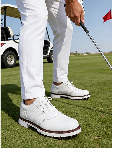  Hvite herregolfsko, pustende overdel i kunstskinn, såle med stabilt grep, sporty og elegant stil, perfekt for golfspillere og utendørsaktiviteter