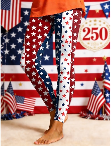  Dia da Independência Aniversário Americano Leggings Femininas Férias Estilo Étnico Vintage Comprimento do Tornozelo Cintura Alta Calças Gráficas Bandeira Conforto Suave Confortável Elástico Diário