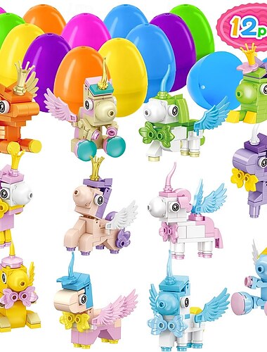  12/24-osainen pääsiäismunasetti, monipuolinen kani &eläinten rakennuspalikat, luova leikkiaika, leikkisä muotoilu, tee-se-itse-pupurakennuslelu lapsille juhlalahjoiksi