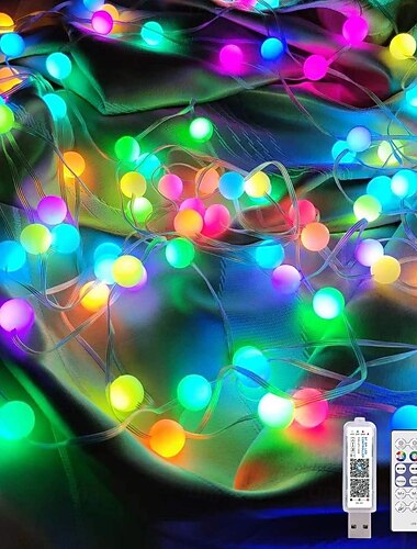  Mini luci a sfera RGB, impermeabili IP65, controllo tramite app Bluetooth, alimentazione USB, telecomando a 24 tasti con timer, decorazioni per interni/esterni, giardino, patio, matrimonio, festa,