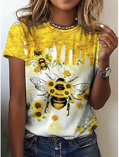  Dames T-shirt Afdrukken Grafisch dier Vlinder Vintage Stijlvol Basic Korte mouw Strakke ronde hals Ronde hals Normale tops Dagelijks Weekend blauw wit rood Zwart Wit Geel Zomer Lente Herfst Winter