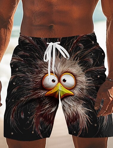  Homme Dessin animé Poussin Poulets frisés Maillots de bain Shorts de bain Shorts de Surf Taille Moyenne Hawaïen Drôle Vacances à la Plage Poches Latérales doublure en maille Taille élastique avec