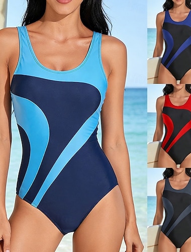  Damen Badeanzug Badeanzüge Einteilige Farbblockierung Elastisch Ärmellos Bademode Surfen Schnorcheln Schwimmen Sommer