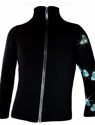  kunstløp fleecejakke dame jenteskøytejakke topp svart rosa blå elastisk treningskonkurranse skøyteklær termisk varm krystall / strass langermet skøyting kunstløp