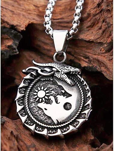  Miesten viikinkityylinen metalliseoskaulakoru – lohikäärme ja susi -riipus, yin-yang-kuvio, täydellinen rentoon arkeen
