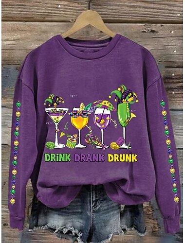  Carnaval Dames Pullover Sweatshirt Grafisch Klavertje Vier Klassiek Casual Lange Mouw Crew Neck Reguliere Tops Feest Avondkleding Feestoutfits Print Zwart Geel Paars Groen Lente Herfst