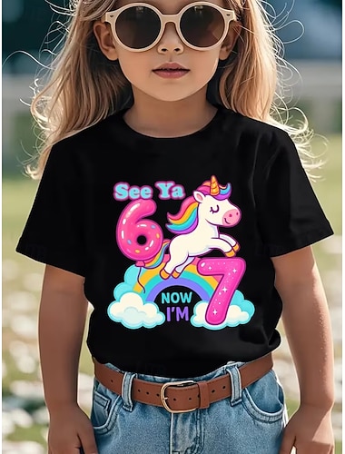  Flickor 3D Grafisk Enhörnings Rolig slang 67 T-shirt Kortärmad 3D-tryck Sommar Vår Sport Mode Streetwear Barn 4-12 år Rund hals Ledigt Dagligen Utomhus Normal