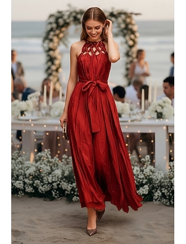  Linea ad A Asimmetrico Abito da Cocktail Abito da invitata a nozze Abiti per invitati a matrimoni Elegante Ritaglio Senza Maniche All'americana Festa in giardino San Valentino con Fiocco/Fiocchi