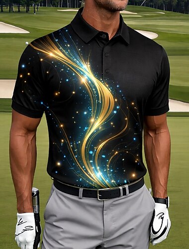  Per uomo Astratto Golf Polo Sportivi Manica Corta Magliette polo Camicie con Colletto Casual Athleisure Bottoni Estate Primavera Blu Bianco Verde