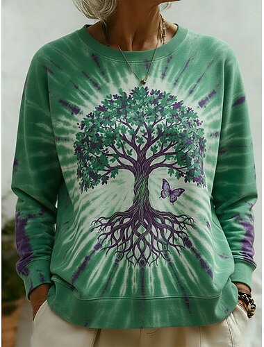  Damen Pullover Sweatshirt Druck Grafik Vintage Lässig Langarm Rundhalsausschnitt Normale Oberteile Straße Alltagskleidung Grün Frühling