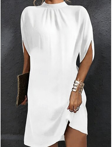  Damen Minikleid Weißes Kleid Elegant Mode Modern Outdoor Urlaub Ausgehen Lässiger Schnitt Einfach Kurzarm Rundhalsausschnitt Blau Schwarz Weiß Rosa Sommer Frühling