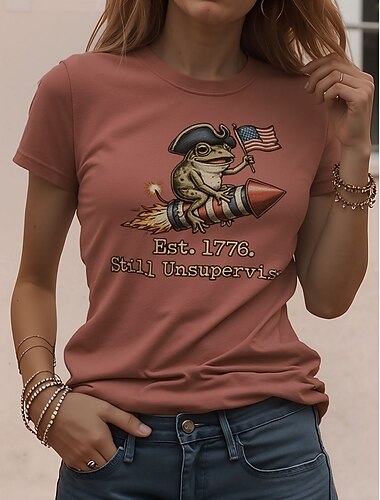 T-shirt blu con grafica patriottica per il Giorno dell'Indipendenza anniversario americano maniche corte collo rotondo bandiera nazionale vintage stiloso classico stampa del weekend