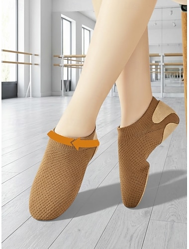  scarpe da ballo da allenamento in maglia elasticizzata marrone da donna, scarpe da allenamento leggere e flessibili per il balletto &pratica in studio